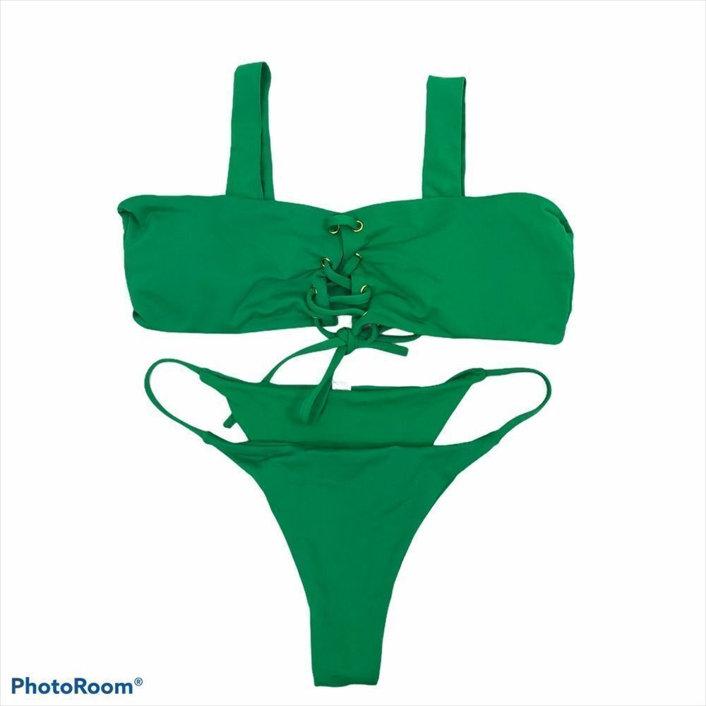 NWOT Bright Green‎ Bikini Medium Lace Up Top